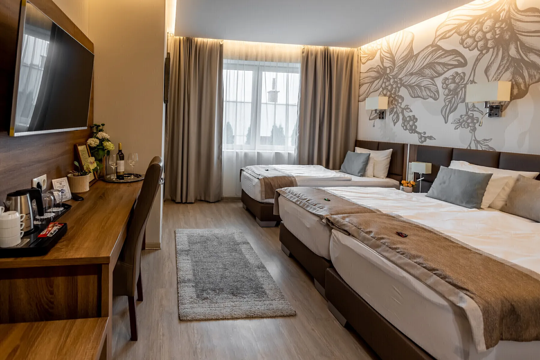 Világos, modern kétágyas szoba a Mokka House panzióban